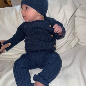 Cozy Navy Blue Knit Baby Outfit